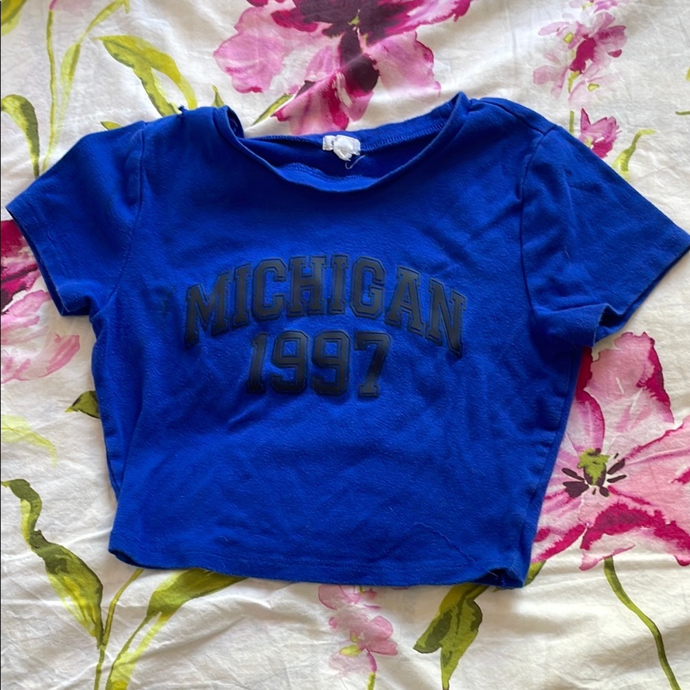 Garage Blue Crop Top with Logo Print
